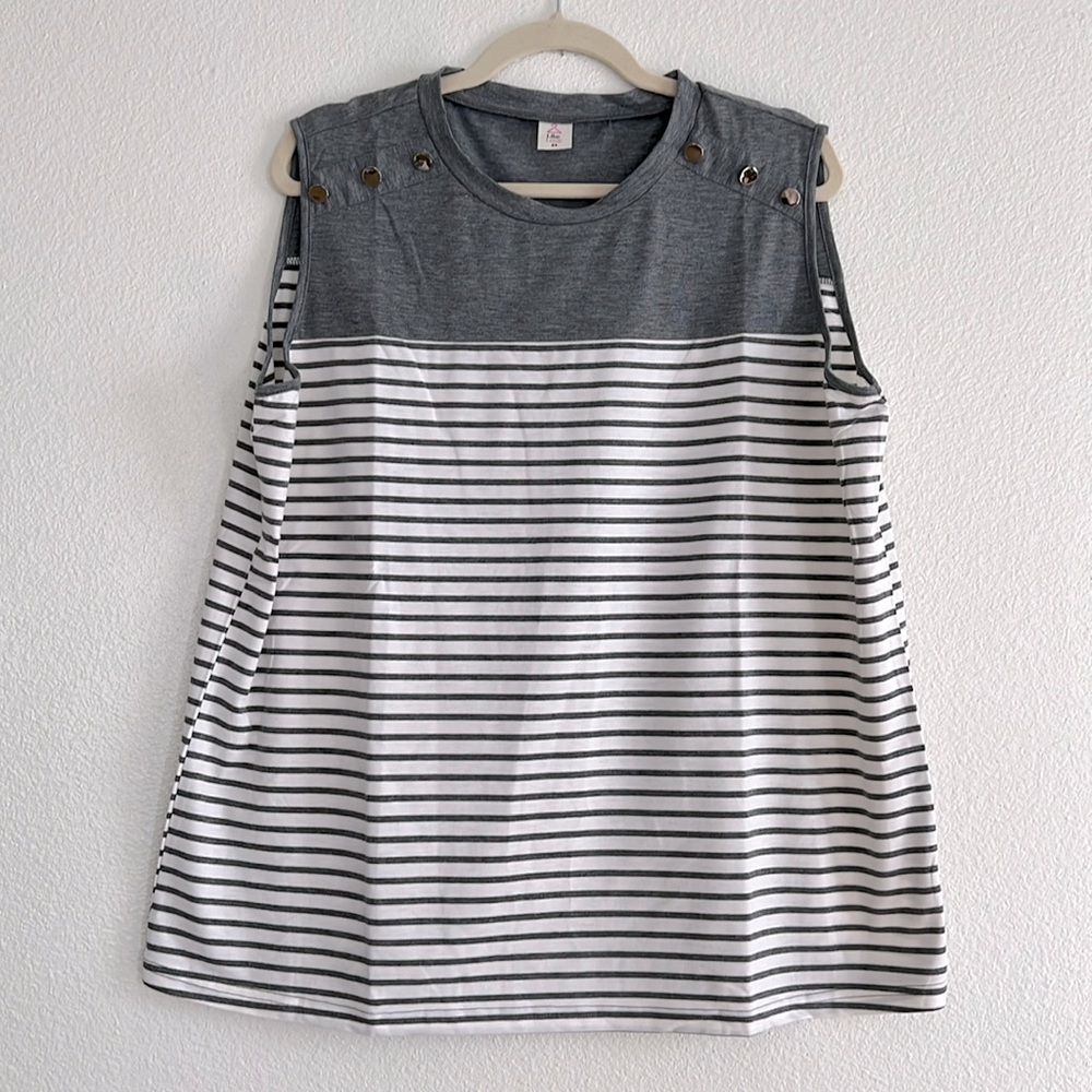 Casual Striped Sleeveless Top - Gray/White